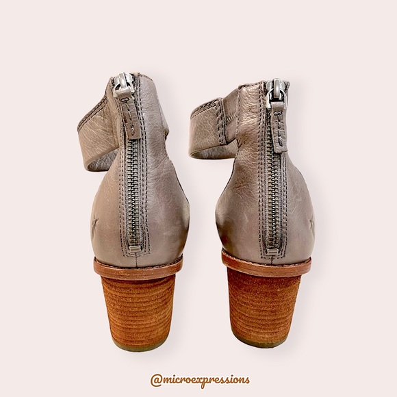 Frye Brielle Grey Strap Wood Heeled Sandal Summer Spring Formal Casual Low Heel - Picture 11 of 14